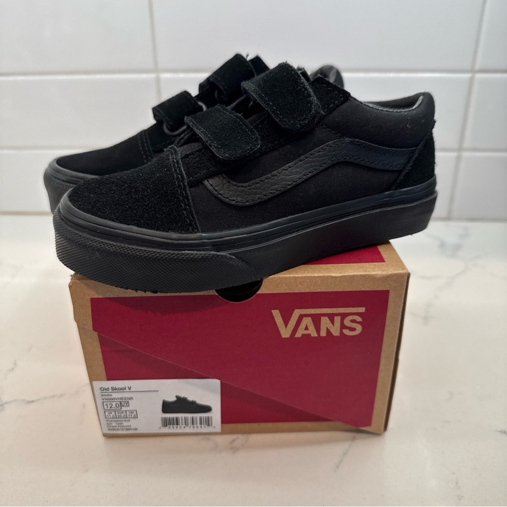 Vans Classic Black Velcro Shoes Old Skool V Boys youth